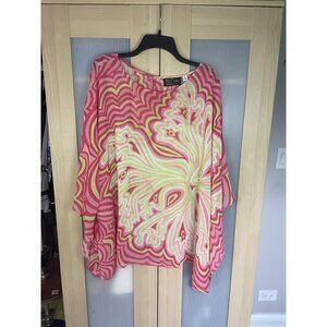 Bob Mackie Wearable Art Top women’s 3X Blouse Pink Boho Party Beach Resort